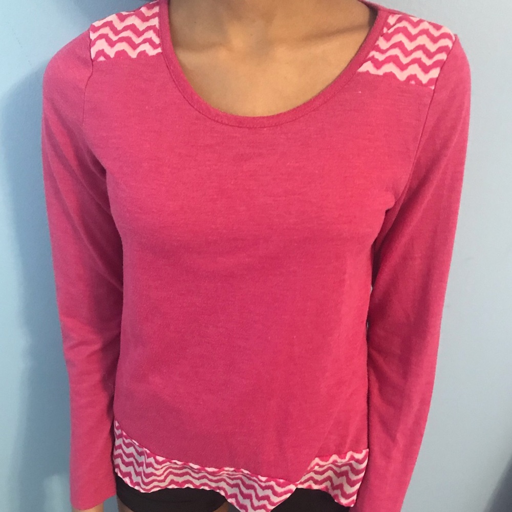 Pink long sleeve tee with chiffon detailing